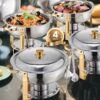 VEVOR 4-Pack 4.7L Gold Stainless Steel Chafing Dish Set with Full-Size Pans, Folding Stand & Lid – Buffet Warmer for Events
