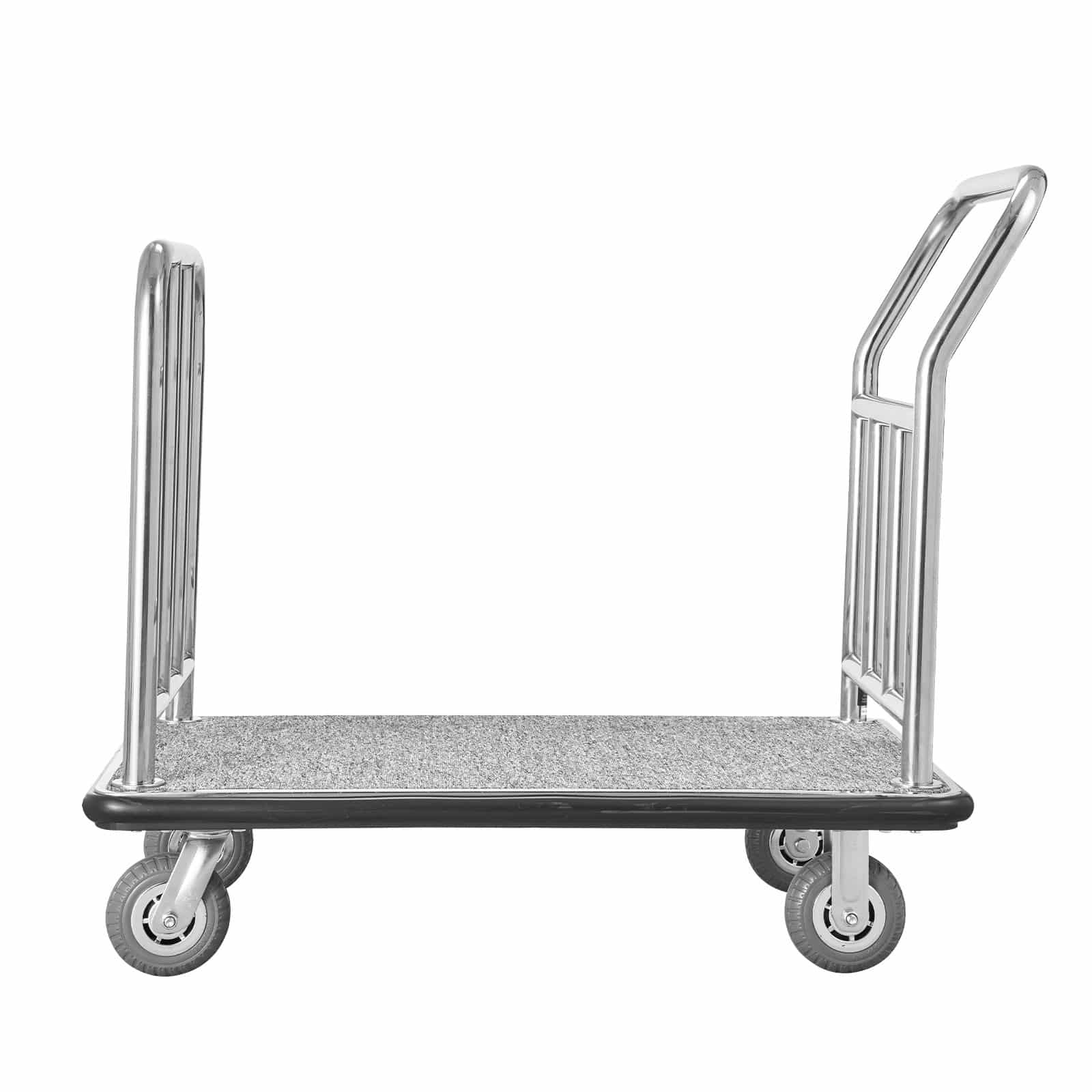 VEVOR Hotel Luggage Cart, 340 kg Capacity, Stainless Steel Bellman Trolley with Grey Carpet Deck, 15 cm Rubber Wheels – Paveikslėlis 10