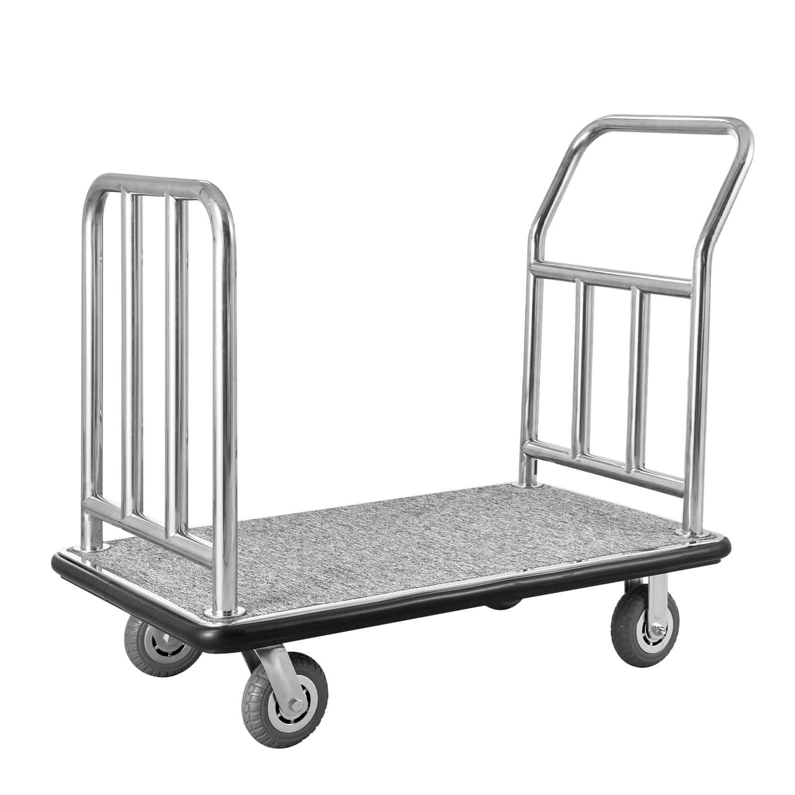 VEVOR Hotel Luggage Cart, 340 kg Capacity, Stainless Steel Bellman Trolley with Grey Carpet Deck, 15 cm Rubber Wheels – Paveikslėlis 11