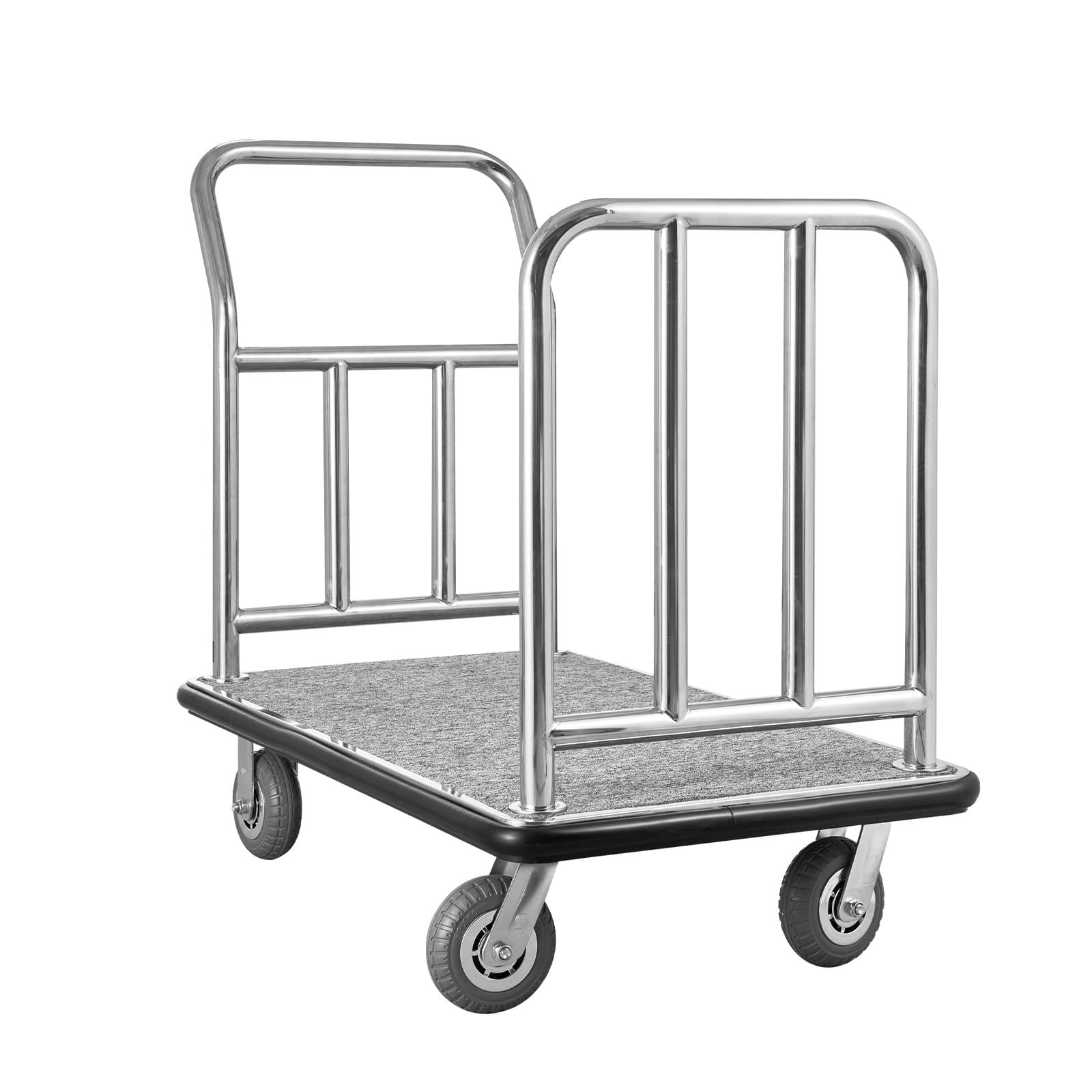 VEVOR Hotel Luggage Cart, 340 kg Capacity, Stainless Steel Bellman Trolley with Grey Carpet Deck, 15 cm Rubber Wheels – Paveikslėlis 12