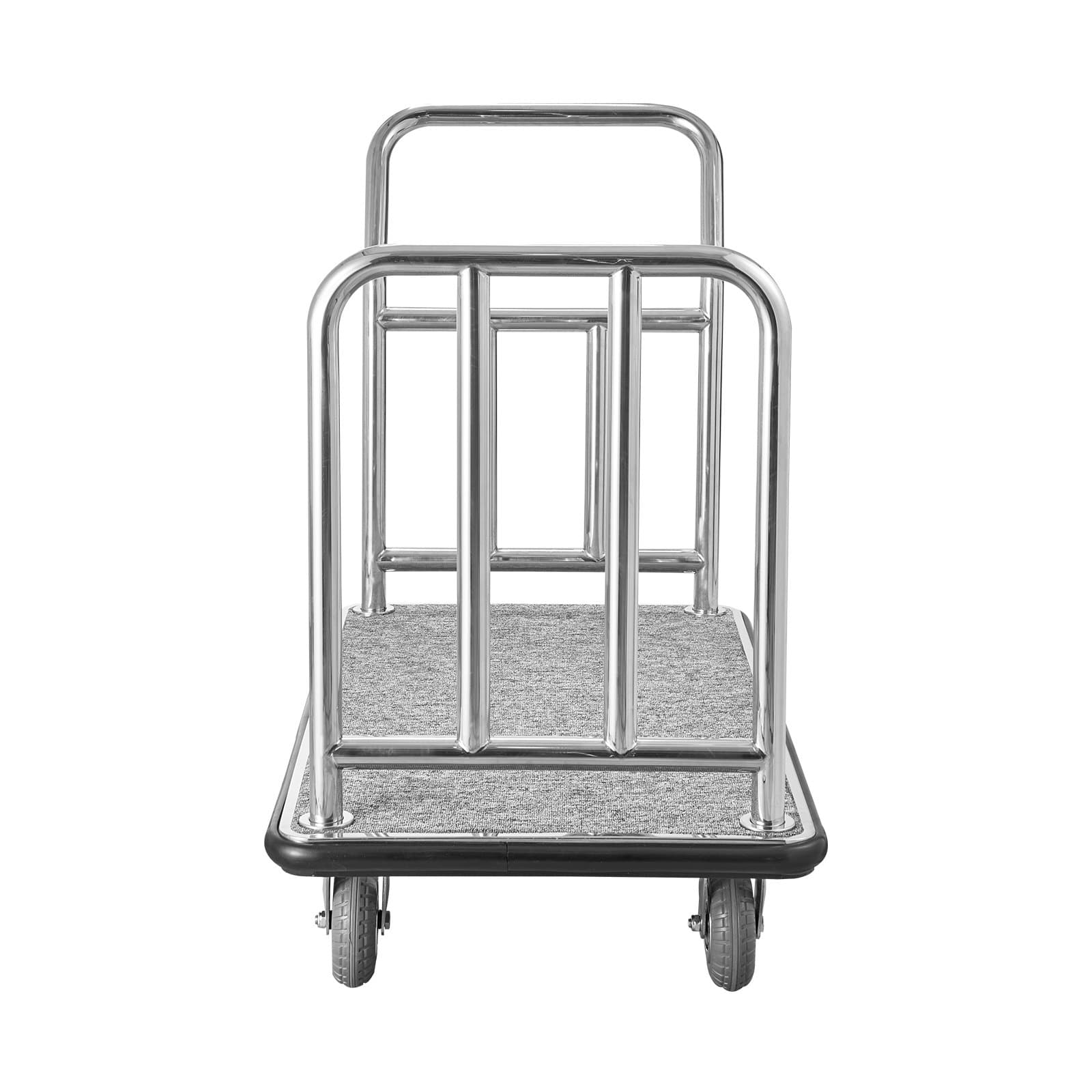 VEVOR Hotel Luggage Cart, 340 kg Capacity, Stainless Steel Bellman Trolley with Grey Carpet Deck, 15 cm Rubber Wheels – Paveikslėlis 9