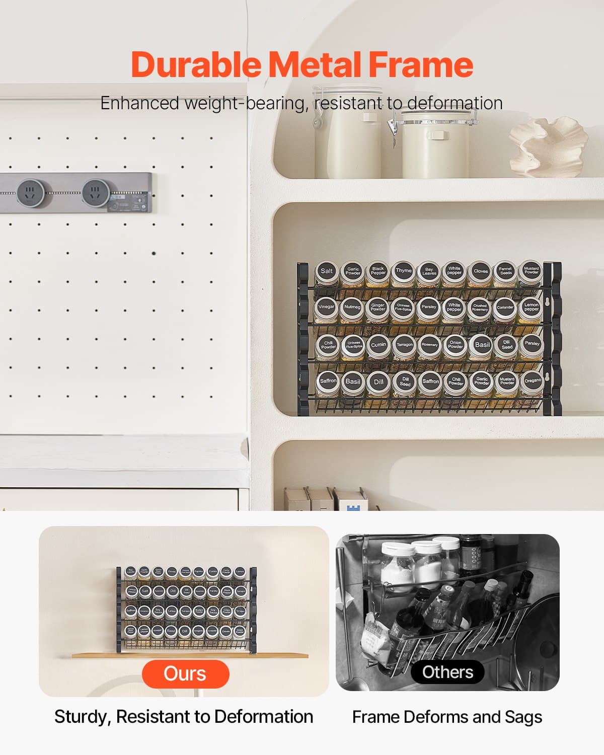 VEVOR 4-Tier Spice Rack Organizer with 36 Glass Jars, Labels & Funnel – Wall-Mount or Countertop, 45x28 cm Kitchen Storage — attēls 5