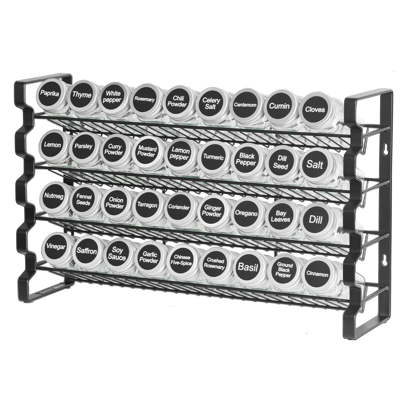 VEVOR 4-Tier Spice Rack Organizer with 36 Glass Jars, Labels & Funnel – Wall-Mount or Countertop, 45x28 cm Kitchen Storage — attēls 11