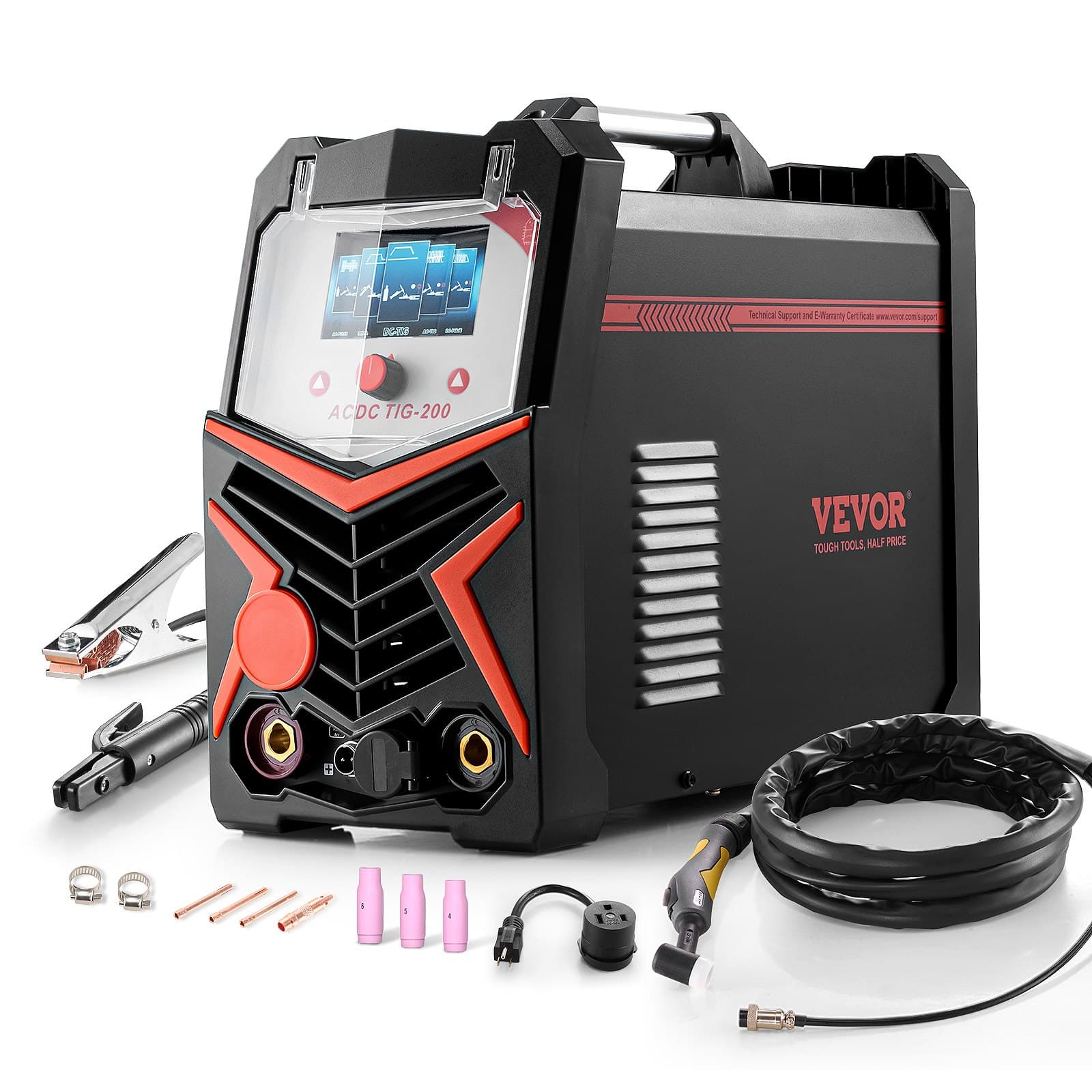 VEVOR 200A 6-in-1 TIG Welder with LED Display – AC/DC TIG, Pulse TIG, Spot TIG, MMA – Aluminum Welding Machine with IGBT