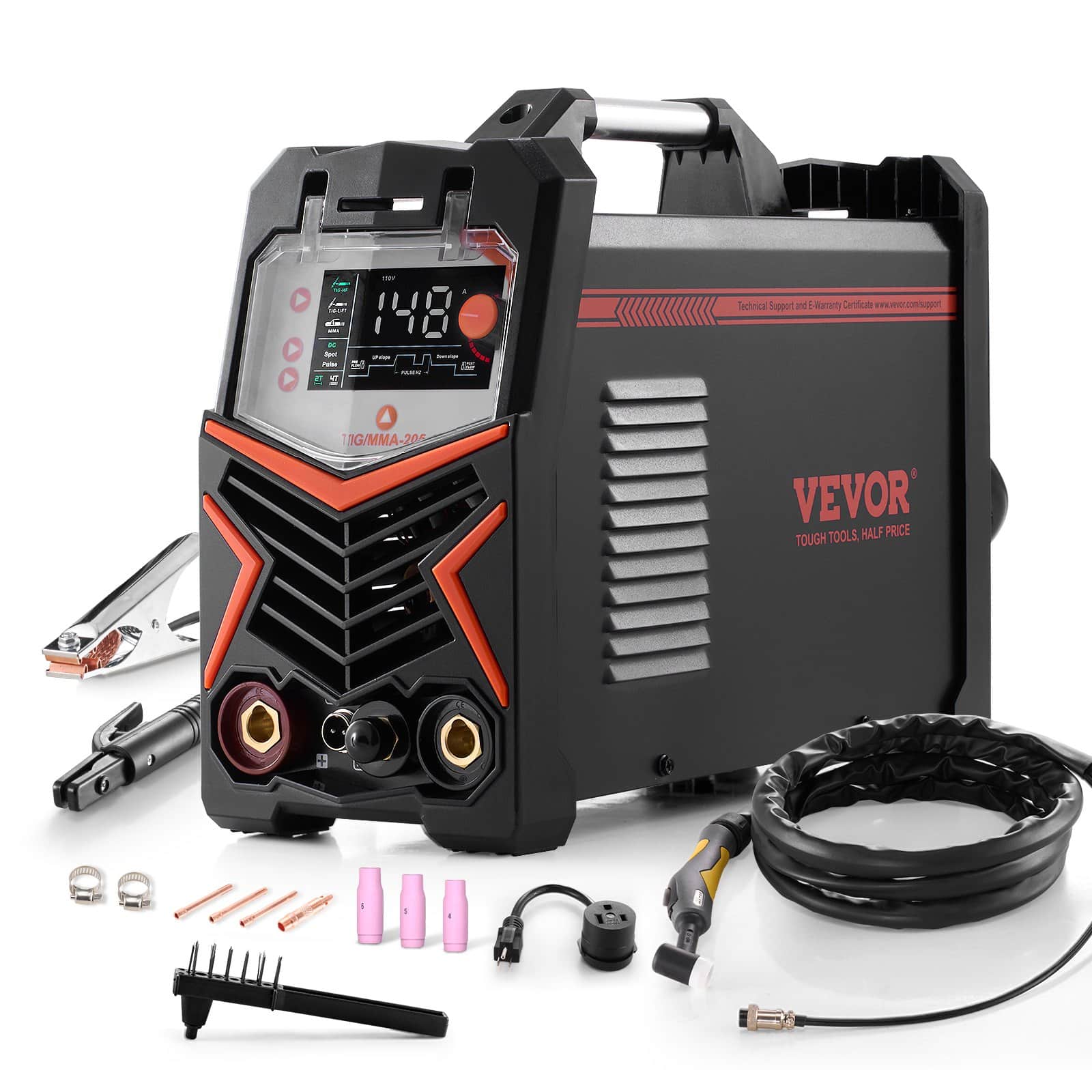 VEVOR 205A 3-in-1 TIG Welder with LED Display – DC TIG, Pulse TIG & MMA, Portable IGBT Inverter Welding Machine, 8.45 kg