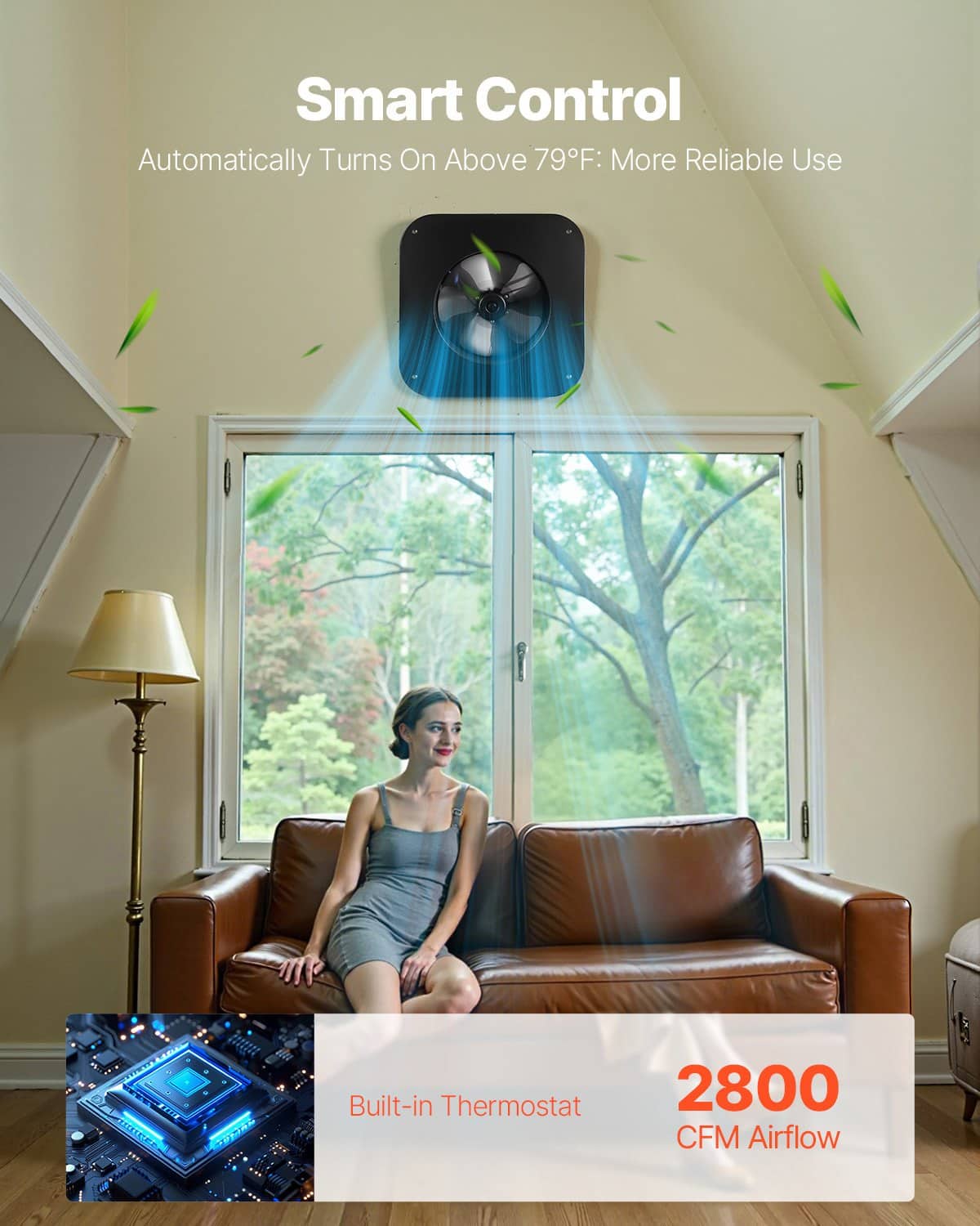 VEVOR 42W Smart Solar Attic Roof Fan with Thermostat, Remote, 4759 m³/h Airflow, Brushless DC Motor for Cooling & Ventilation — изображение 3