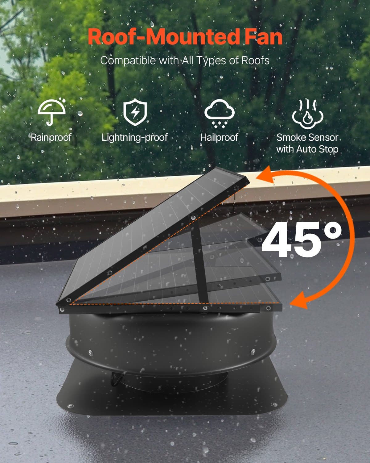 VEVOR 42W Smart Solar Attic Roof Fan with Thermostat, Remote, 4759 m³/h Airflow, Brushless DC Motor for Cooling & Ventilation — изображение 6