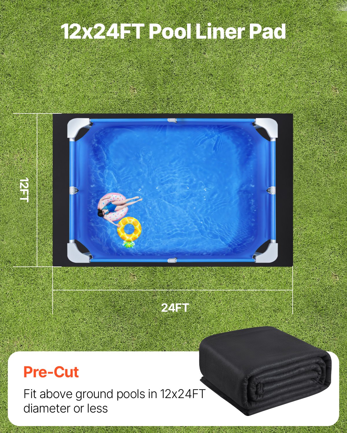 VEVOR 3.66x7.32 m Rectangle Pool Liner Pad for Above Ground Pools, Extra-Thick Recycled Geotextile Mat, Puncture-Resistant — attēls 5