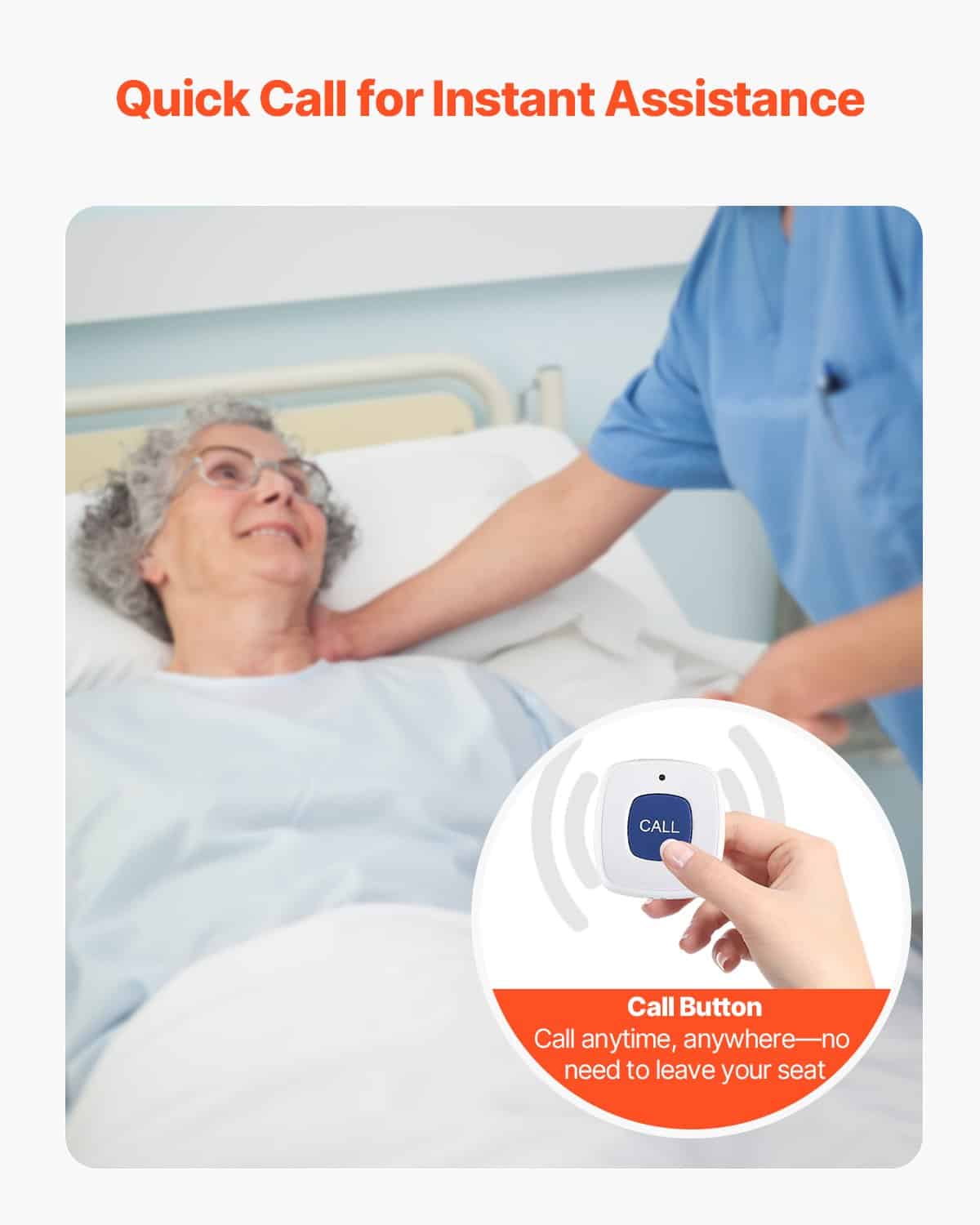 VEVOR Wireless Bed & Chair Alarm System with Call Button, Fall Prevention & Pre-Alert for Elderly and Dementia Patients - Зображення 3