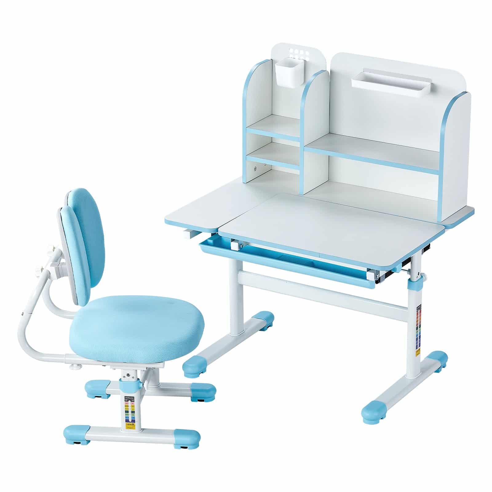 VEVOR Adjustable Kids Study Desk & Chair Set with Bookshelf, Storage Drawer, Ergonomic Design, Blue – Paveikslėlis 11