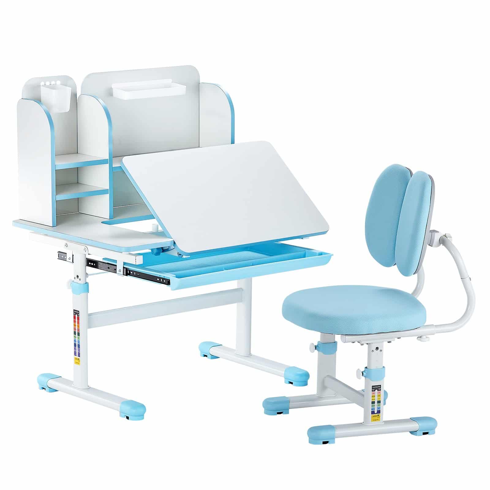 VEVOR Adjustable Kids Study Desk & Chair Set with Bookshelf, Storage Drawer, Ergonomic Design, Blue – Paveikslėlis 12