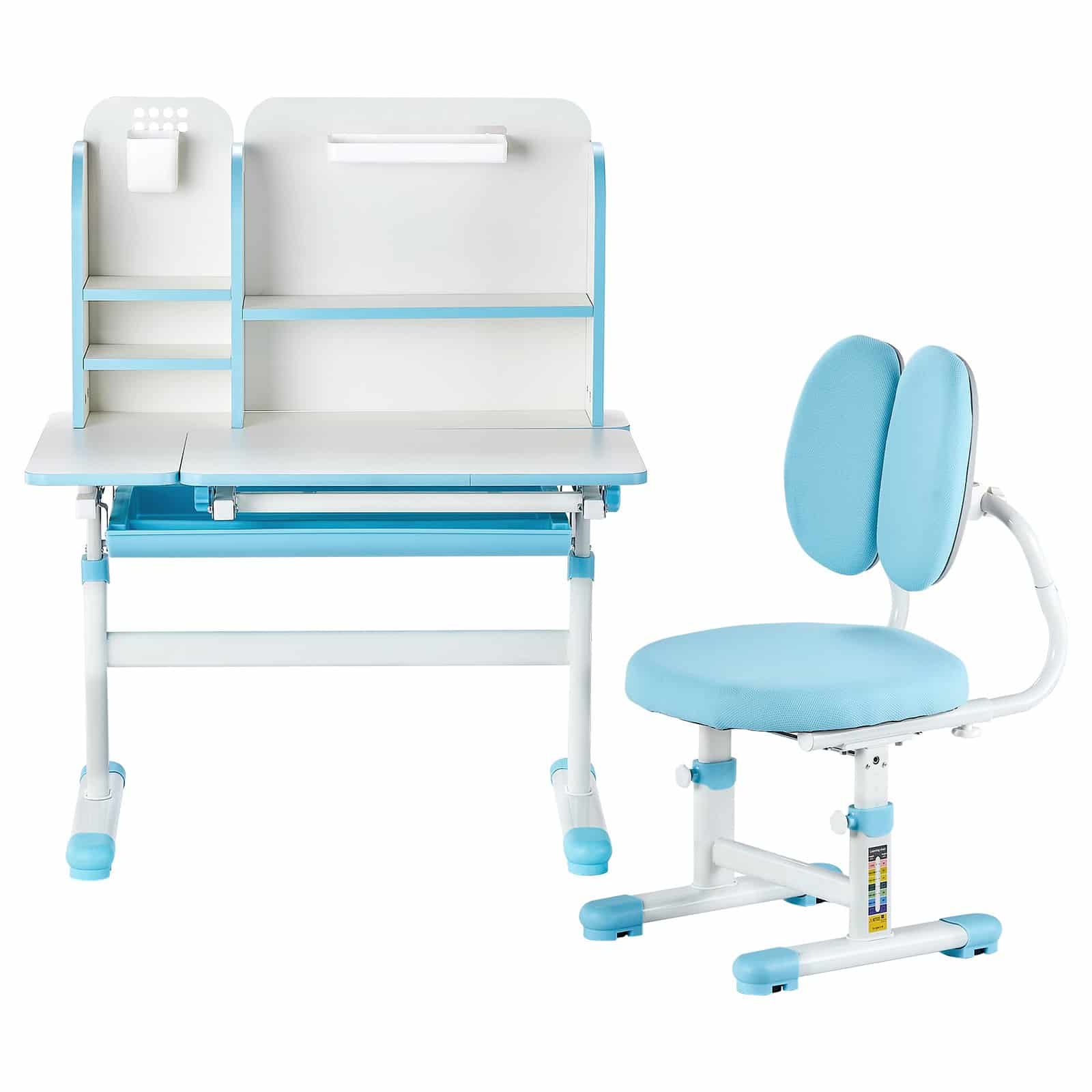 VEVOR Adjustable Kids Study Desk & Chair Set with Bookshelf, Storage Drawer, Ergonomic Design, Blue – Paveikslėlis 9
