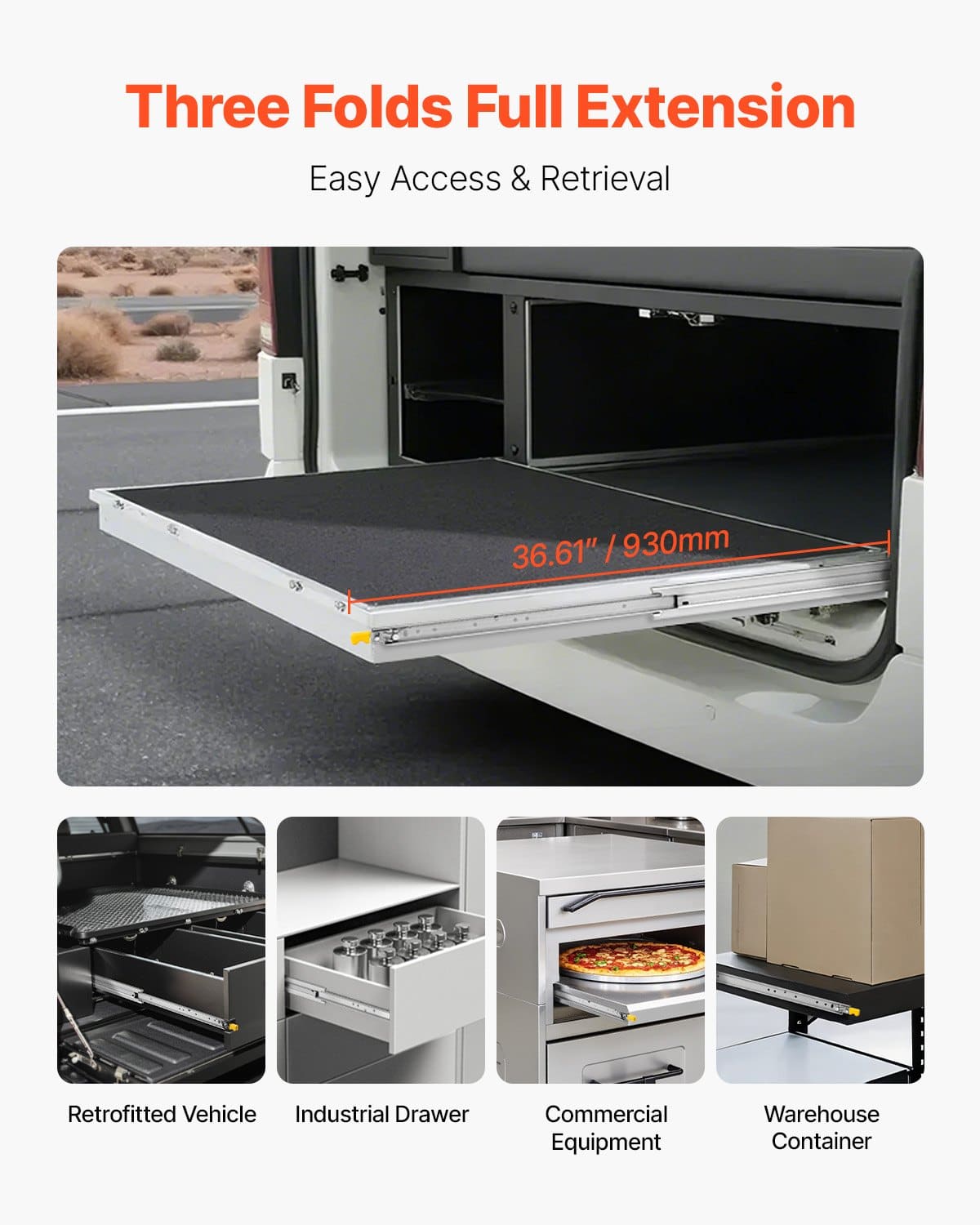 VEVOR Heavy-Duty Locking Drawer Slides, 1 Pair, Full Extension, Ball Bearing, 250 kg Load, 930 mm, Side Mount, Quiet Design - Image 5