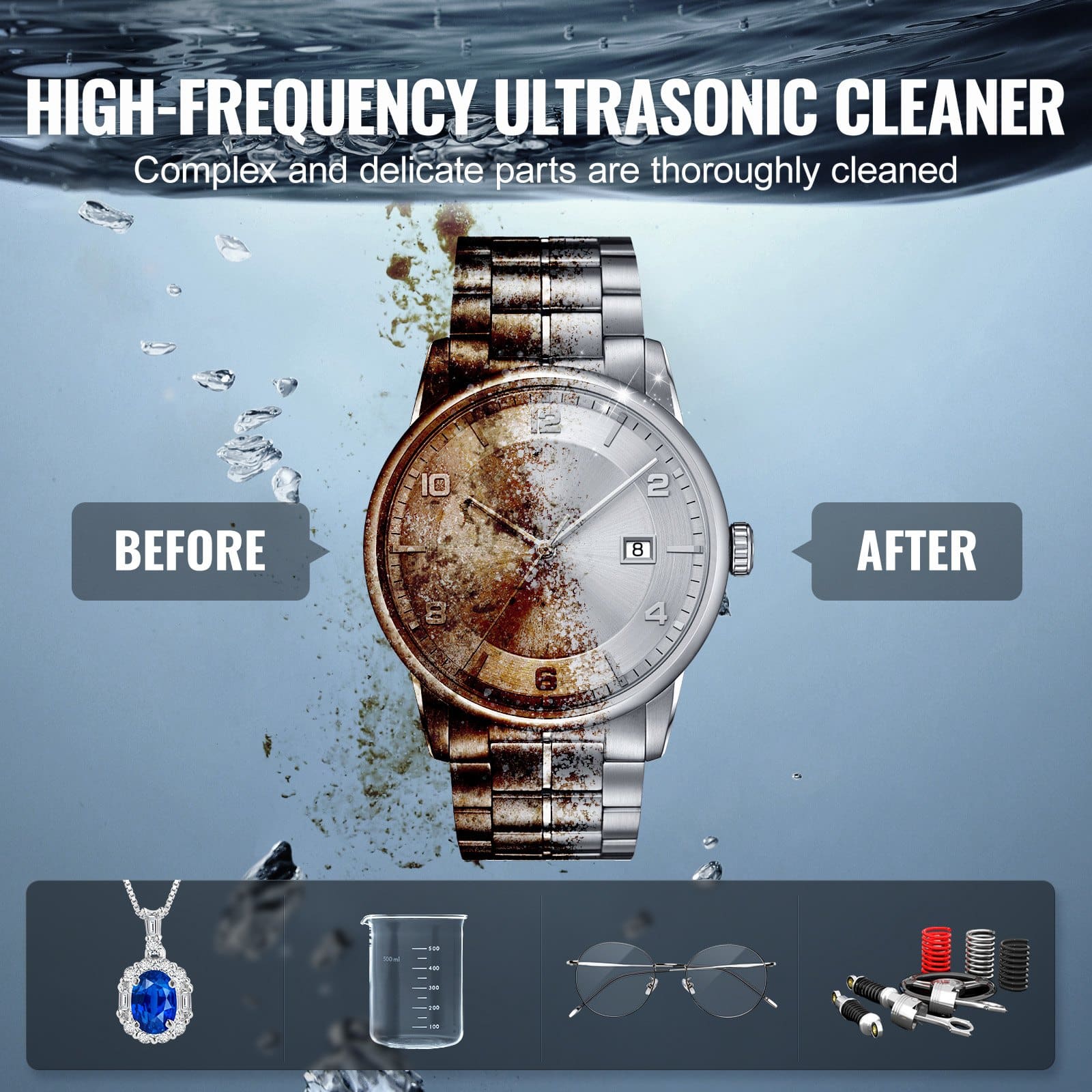 VEVOR 10L Ultrasonic Cleaner 240W, 40kHz Digital Cleaning Machine with Heater, Timer, Degassing & Gentle Mode for Jewelry & Tools - Зображення 6