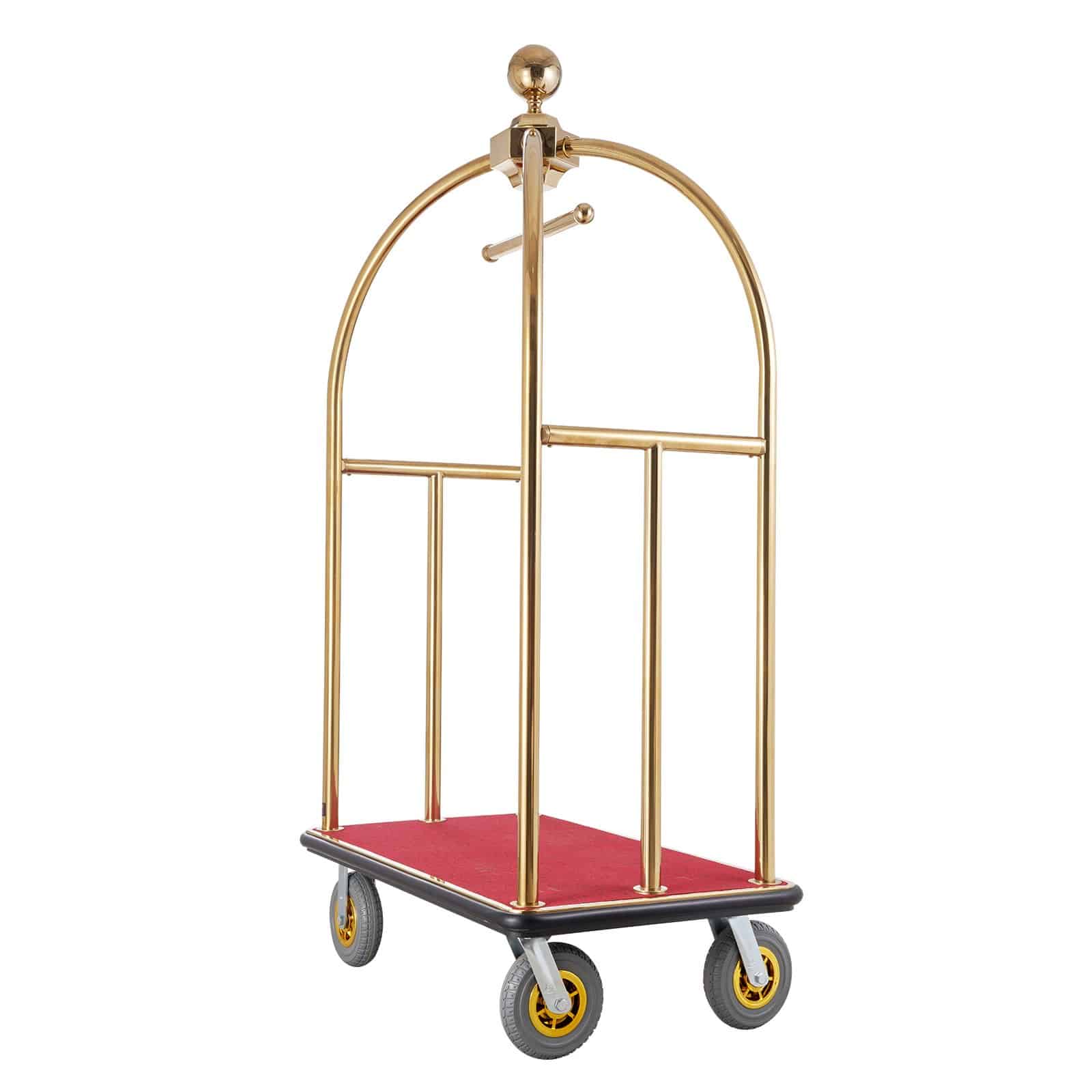 VEVOR Hotel Luggage Cart, 680 kg Capacity, Stainless Steel Bellman Trolley with Red Carpet, 20 cm Rubber Wheels – Paveikslėlis 12