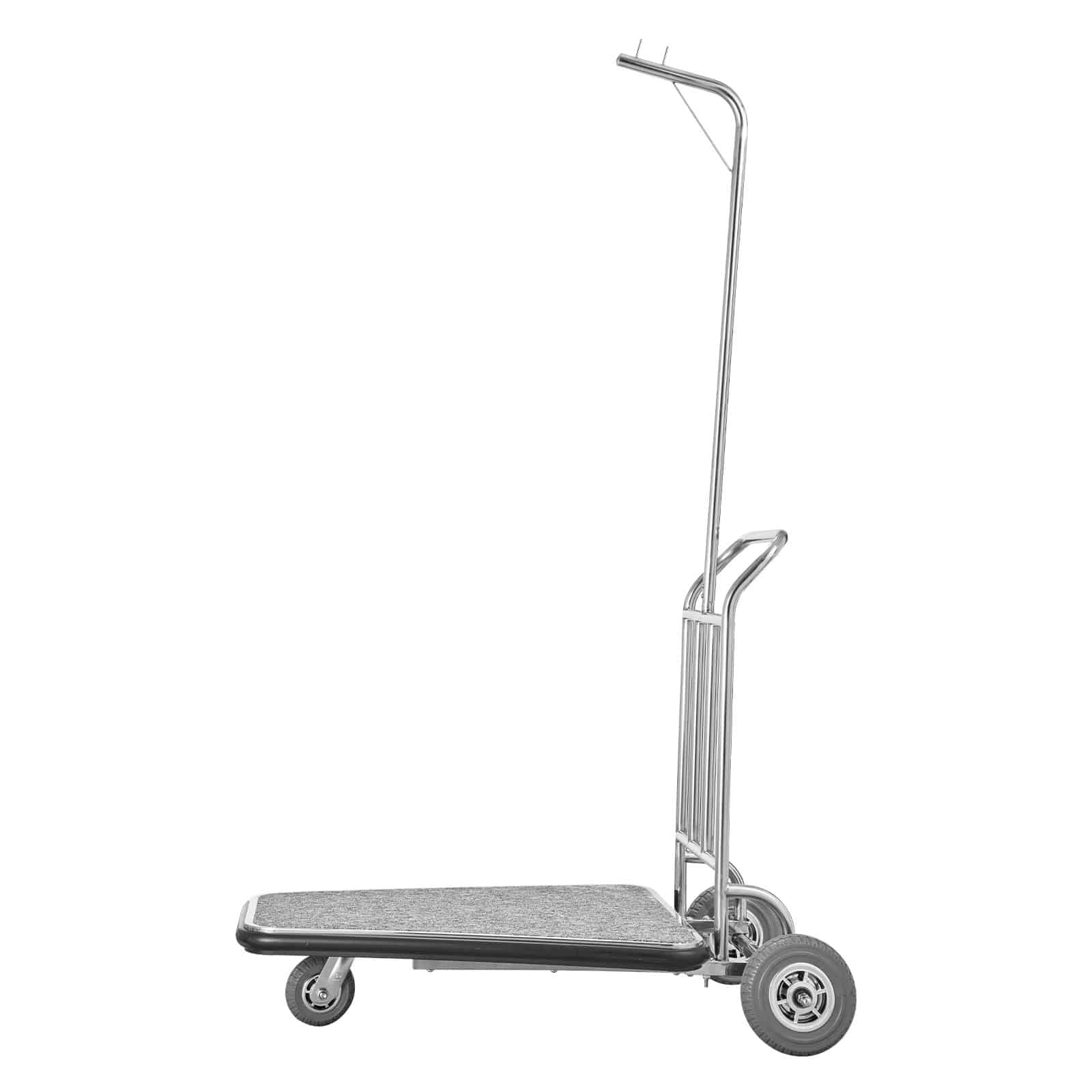 VEVOR Stainless Steel Bellman Luggage Cart, 600 lb (272 kg) Capacity, 3-Wheel, Grey Carpet Deck, Ideal for Hotels & Resorts – Paveikslėlis 10