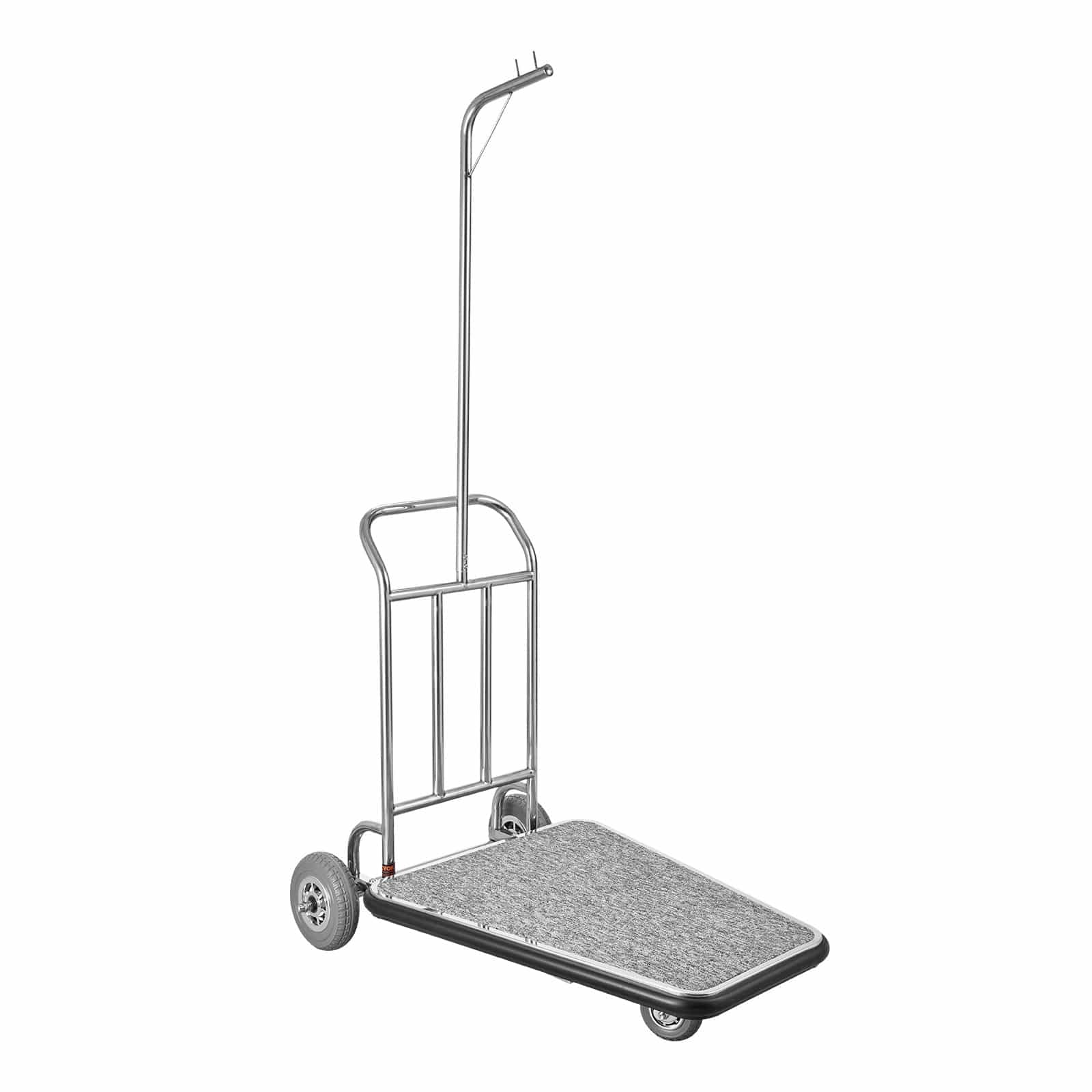 VEVOR Stainless Steel Bellman Luggage Cart, 600 lb (272 kg) Capacity, 3-Wheel, Grey Carpet Deck, Ideal for Hotels & Resorts – Paveikslėlis 11