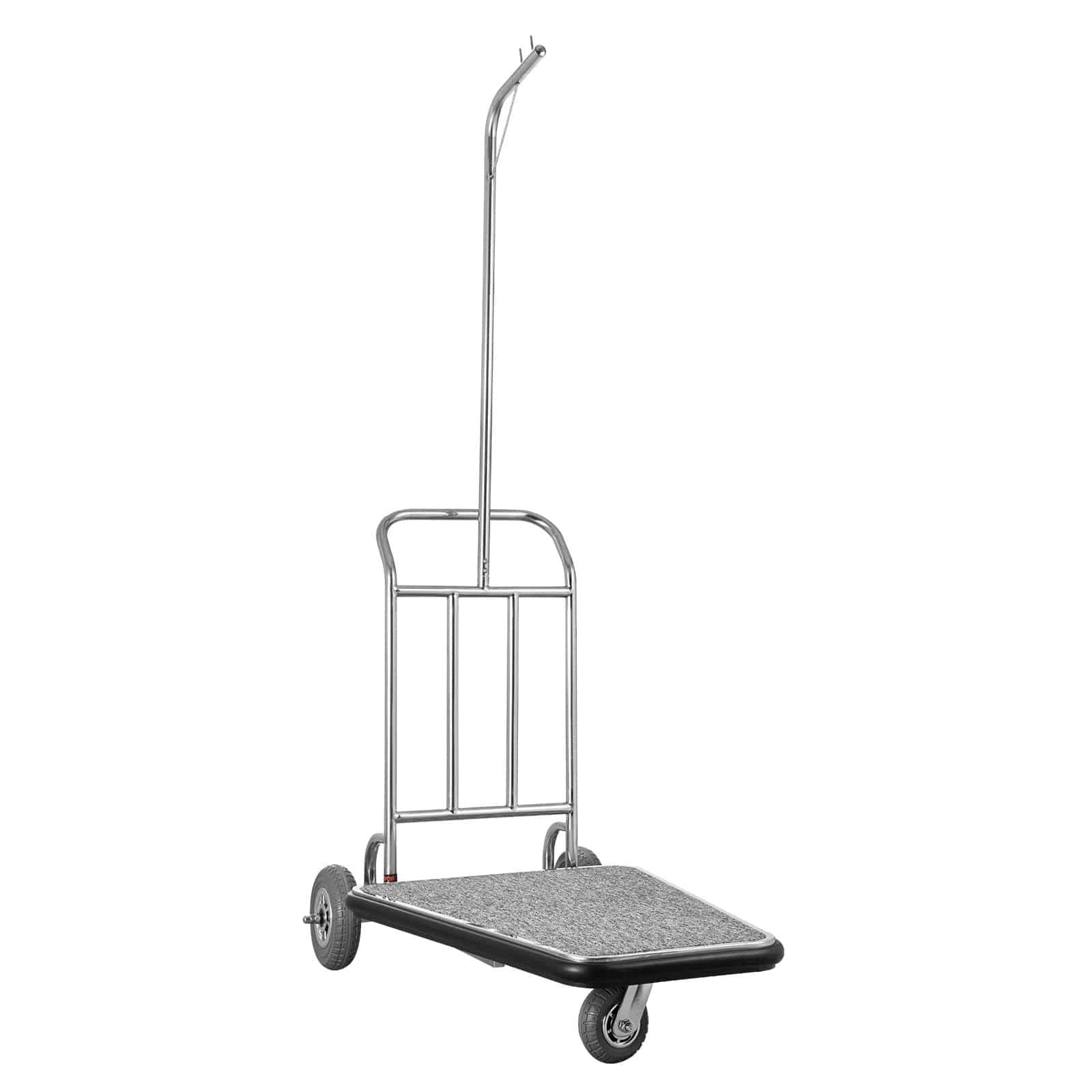 VEVOR Stainless Steel Bellman Luggage Cart, 600 lb (272 kg) Capacity, 3-Wheel, Grey Carpet Deck, Ideal for Hotels & Resorts – Paveikslėlis 12