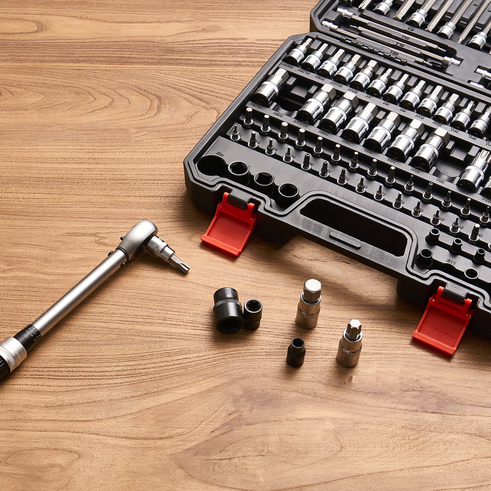 VEVOR 107-Piece Bit Socket Set, SAE & Metric, Hex/Torx/E-Torx/Tamper-Proof, S2 & Cr-V Steel, 6.35/9.5/12.7 mm Drives, Case Included - Image 8