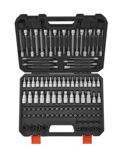 VEVOR 107-Piece Bit Socket Set, SAE & Metric, Hex/Torx/E-Torx/Tamper-Proof, S2 & Cr-V Steel, 6.35/9.5/12.7 mm Drives, Case Included
