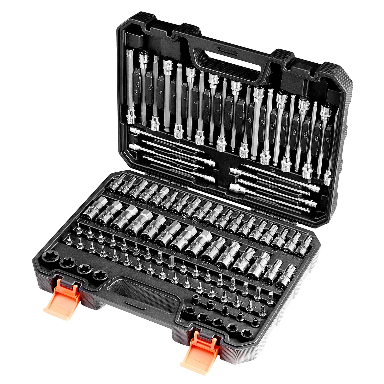 VEVOR 107-Piece Bit Socket Set, SAE & Metric, Hex/Torx/E-Torx/Tamper-Proof, S2 & Cr-V Steel, 6.35/9.5/12.7 mm Drives, Case Included - Image 11