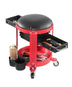 VEVOR Rolling Mechanic Stool with Drawers, 136 kg Capacity, Garage Seat with Tool Tray, Casters & Padded Cushion, Red+Black