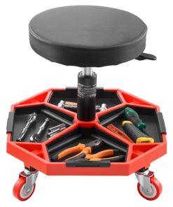 VEVOR Rolling Mechanic Stool with Tool Trays, 136 kg Capacity, Adjustable Height 420–550 mm, Swivel Seat for Garage & Auto Repair
