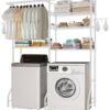 VEVOR 6-ярусная стойка для хранения стиральных и сушильных машин с крючками, подвесным стержнем, регулируемыми полками, ширина 77,5 см, белый