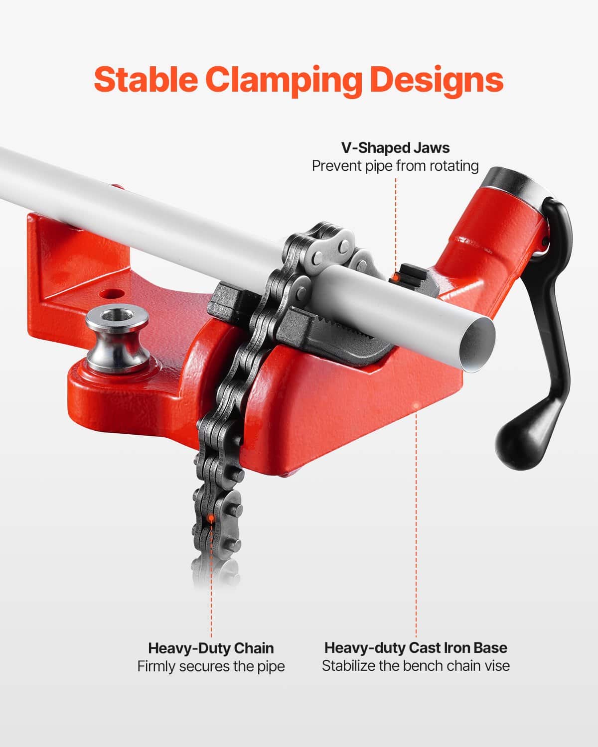 VEVOR Heavy-Duty Pipe Chain Vise, 6–152 mm Capacity, 710 mm Chain, Cast Iron Base, Industrial Pipe Clamp for Plumbing & Repairs — изображение 3