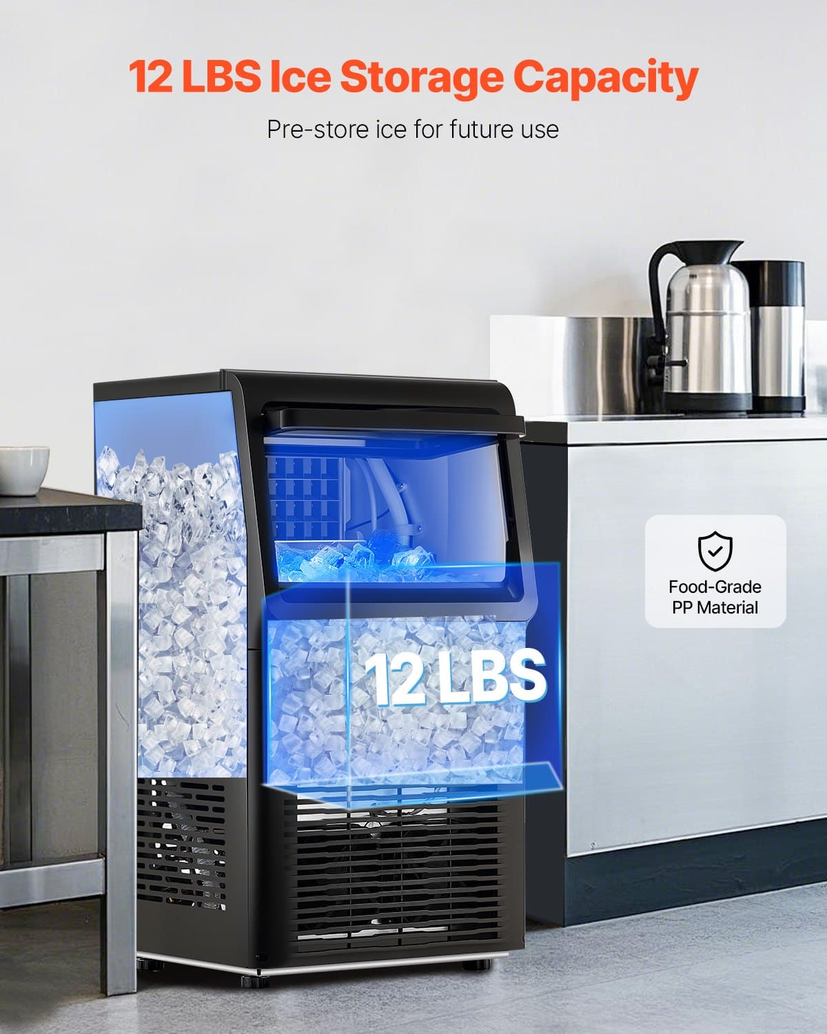 VEVOR Commercial Ice Maker 36 Cubes/15 Min, 36kg/24H Output, 5.4kg Storage, LED Display, Self-Cleaning, for Bar/Restaurant — attēls 3
