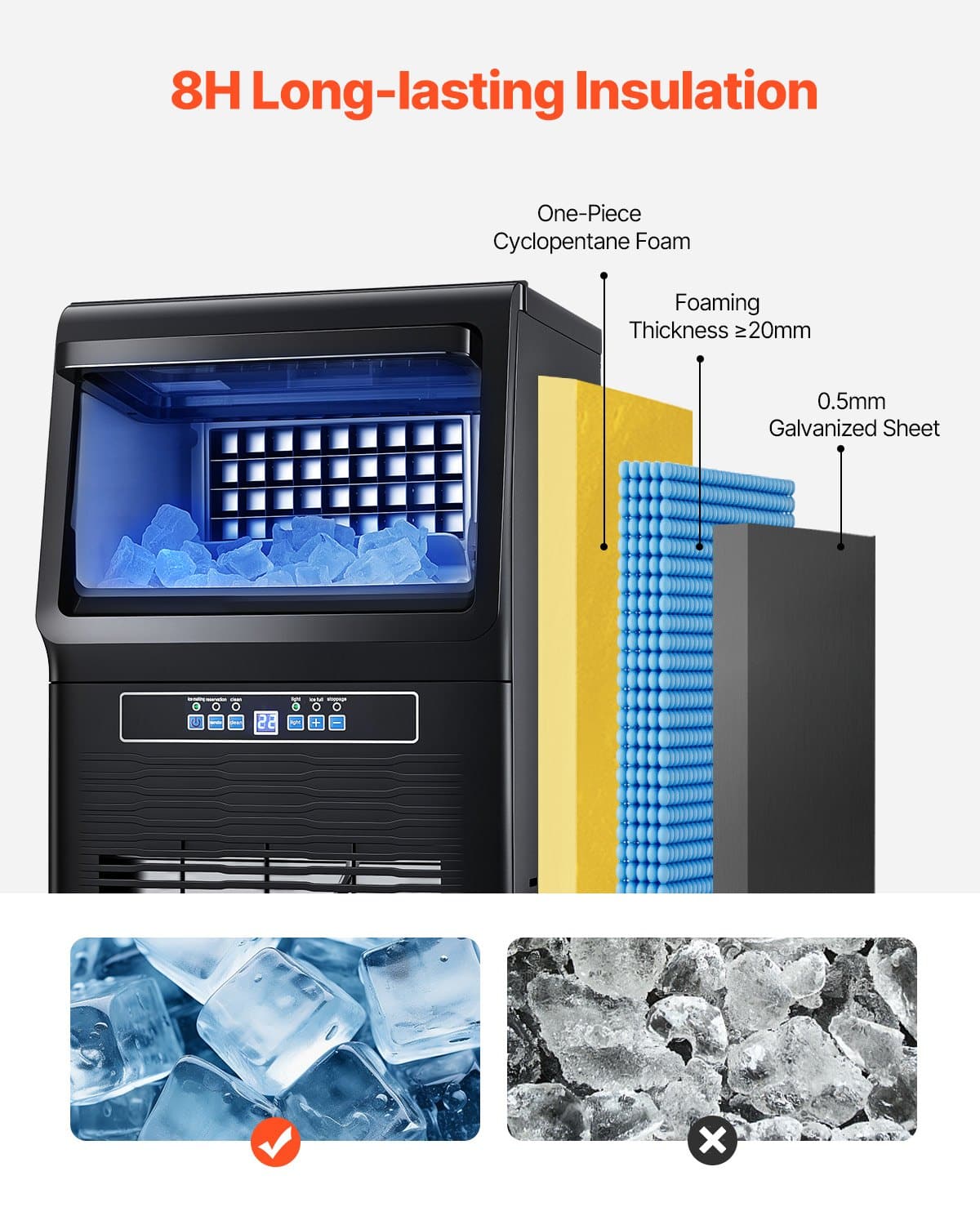 VEVOR Commercial Ice Maker 36 Cubes/15 Min, 36kg/24H Output, 5.4kg Storage, LED Display, Self-Cleaning, for Bar/Restaurant — attēls 5