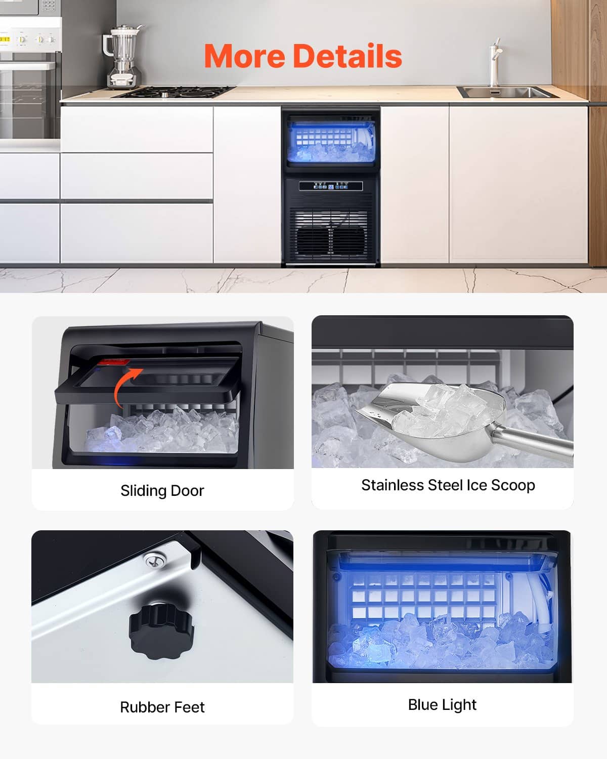 VEVOR Commercial Ice Maker 36 Cubes/15 Min, 36kg/24H Output, 5.4kg Storage, LED Display, Self-Cleaning, for Bar/Restaurant — attēls 6