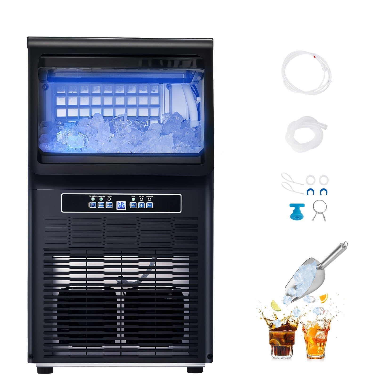 VEVOR Commercial Ice Maker 36 Cubes/15 Min, 36kg/24H Output, 5.4kg Storage, LED Display, Self-Cleaning, for Bar/Restaurant — attēls 9