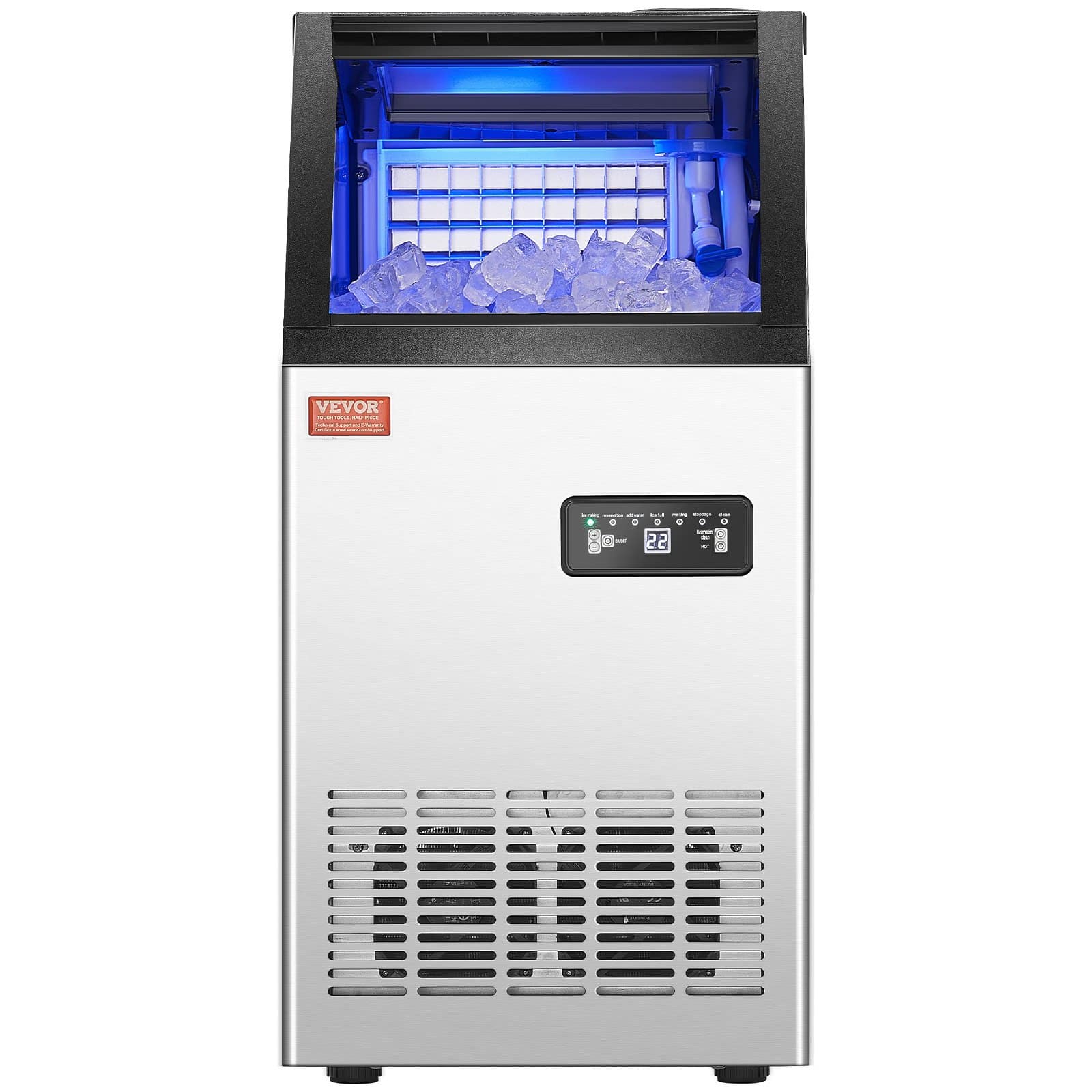 VEVOR Commercial Ice Maker 54kg/24H, 36 Cubes in 15min, 13kg Storage, LED Display, Self-Cleaning for Bar/Office/Restaurant — attēls 12