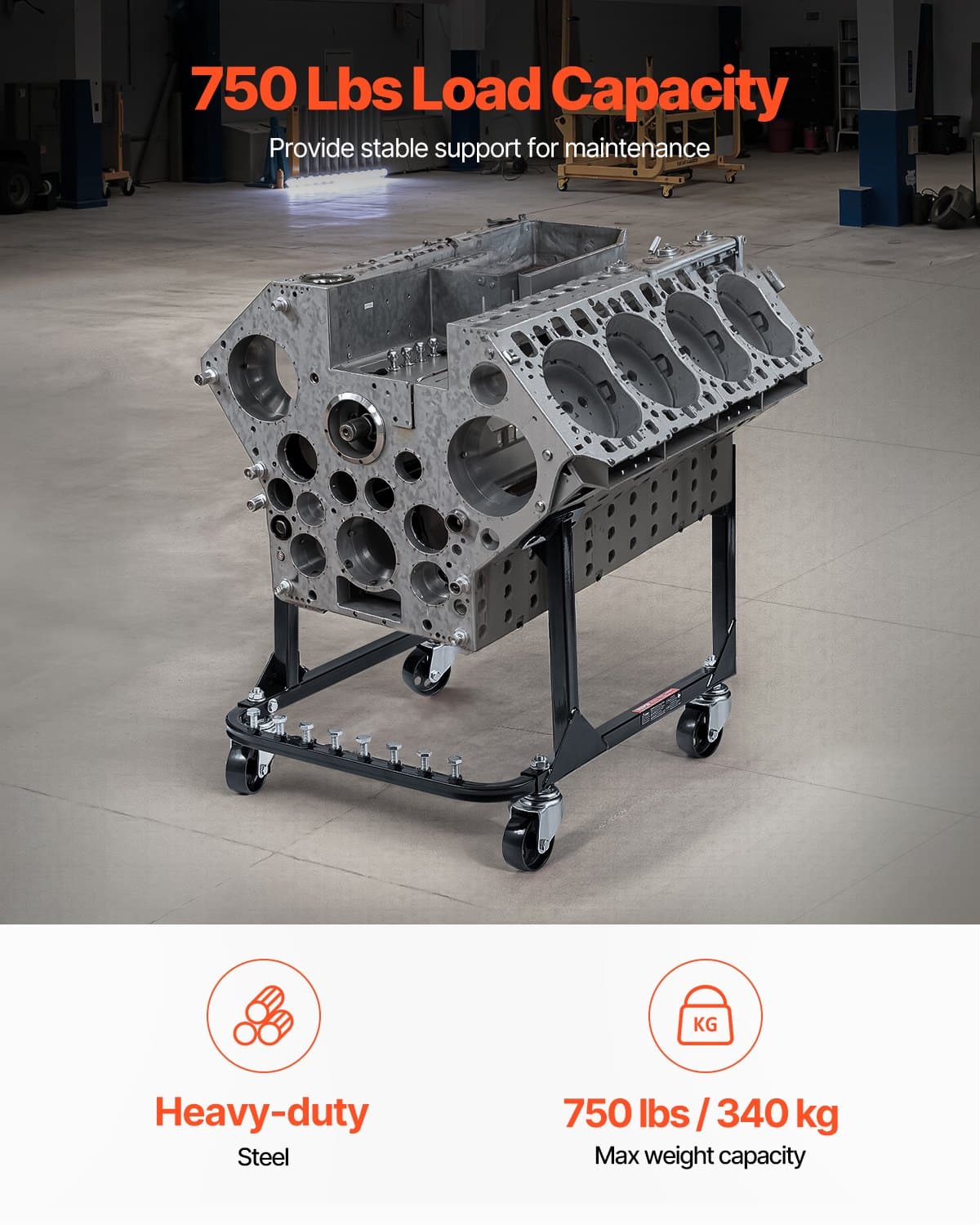 VEVOR Heavy-Duty Engine Stand 340kg Load, Steel Motor Holder with Swivel Casters, for BB-CHEVY & GEN-1 SB-CHEVY Engines - Pilt 2