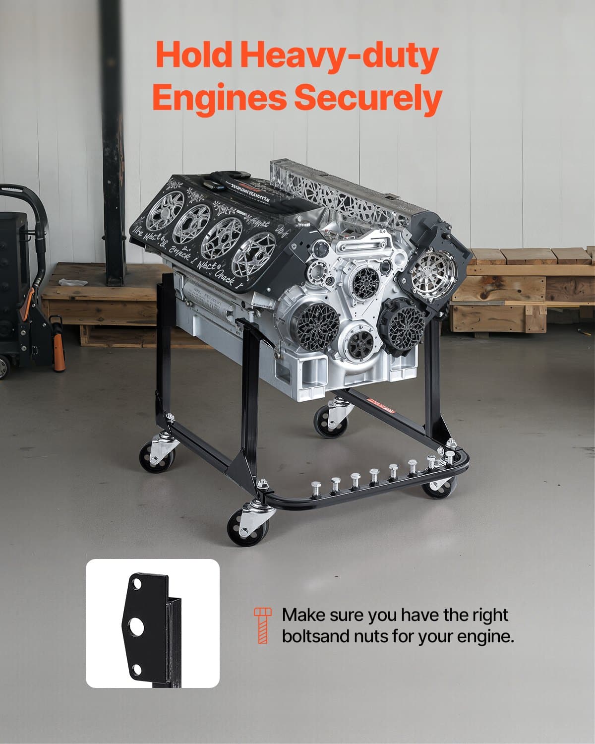 VEVOR Heavy-Duty Engine Stand 340kg Load, Steel Motor Holder with Swivel Casters, for BB-CHEVY & GEN-1 SB-CHEVY Engines - Pilt 3