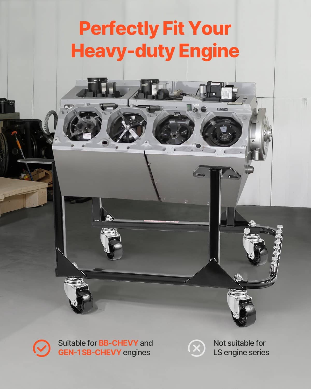 VEVOR Heavy-Duty Engine Stand 340kg Load, Steel Motor Holder with Swivel Casters, for BB-CHEVY & GEN-1 SB-CHEVY Engines - Pilt 6