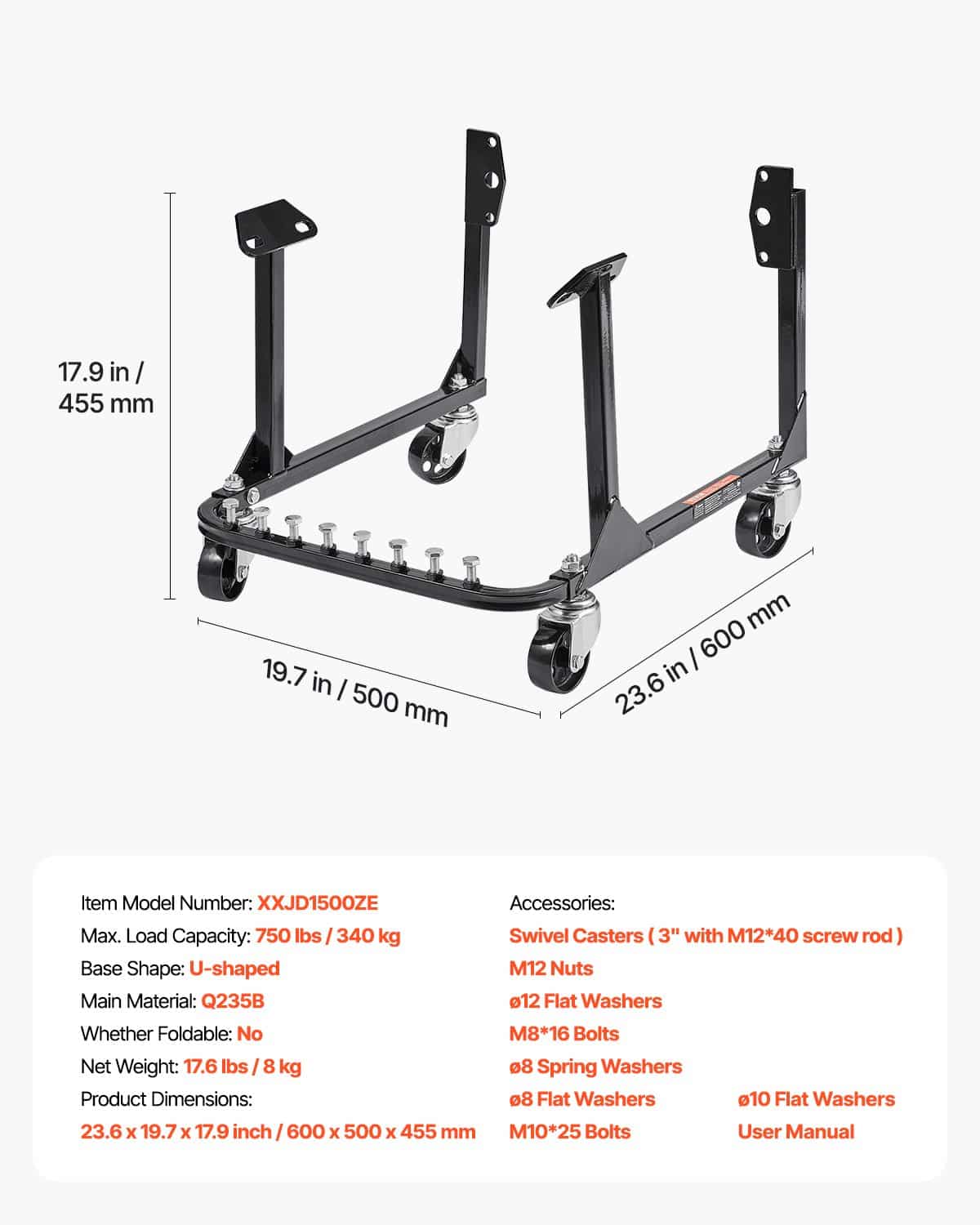 VEVOR Heavy-Duty Engine Stand 340kg Load, Steel Motor Holder with Swivel Casters, for BB-CHEVY & GEN-1 SB-CHEVY Engines - Pilt 7