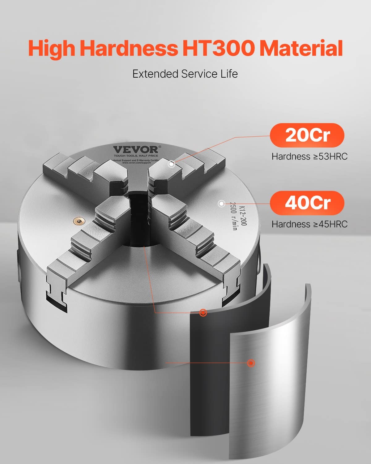 VEVOR 200 mm 4-Jaw Self-Centering Lathe Chuck with 1.5 in-8 Thread, HT300 Cast Iron, 4–200 mm Range, for Wood & Metal Lathes - Pilt 2