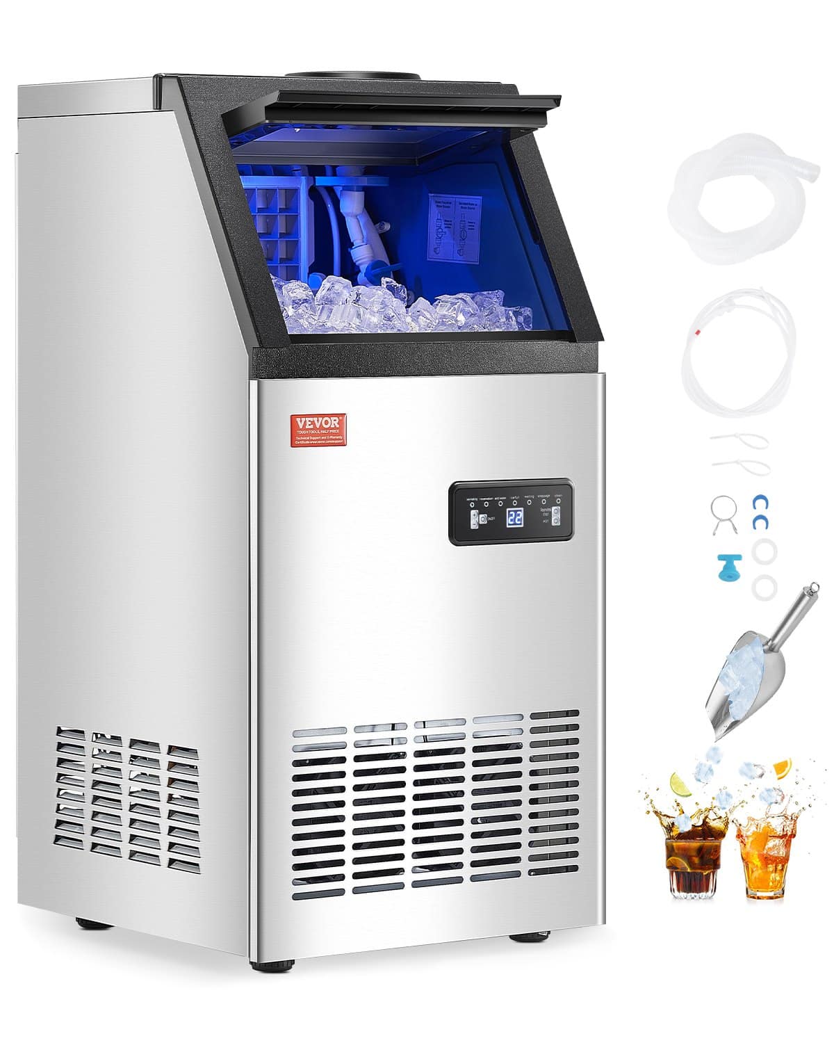 VEVOR 36-Cube Commercial Ice Maker, 36kg/24h Output, 13kg Storage, LED ...