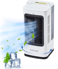 VEVOR 4-in-1 Mini Air Cooler with 1700ml Tank, 3 Speeds, 7-Color Light & Timer – Portable Personal AC Fan for Home & Office
