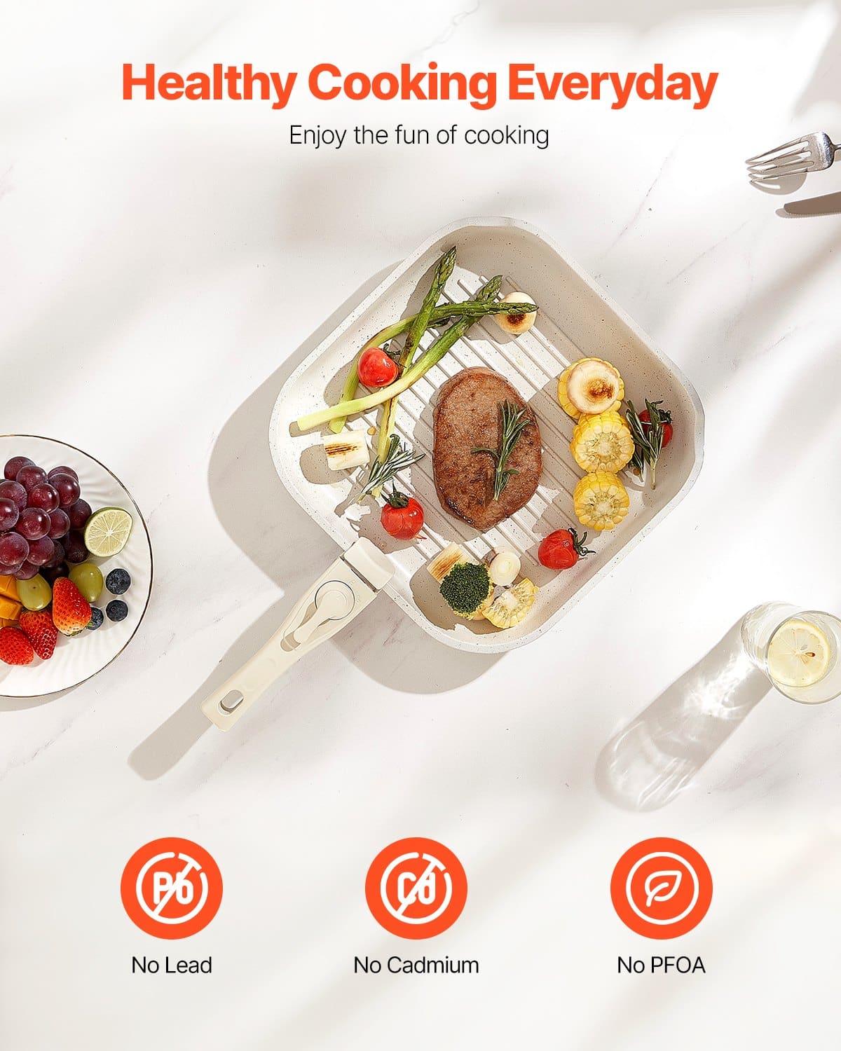 VEVOR 17-Piece Nonstick Cookware Set with Detachable Handles, Induction & Oven Safe, Space-Saving Kitchen Pots & Pans – White - Image 4