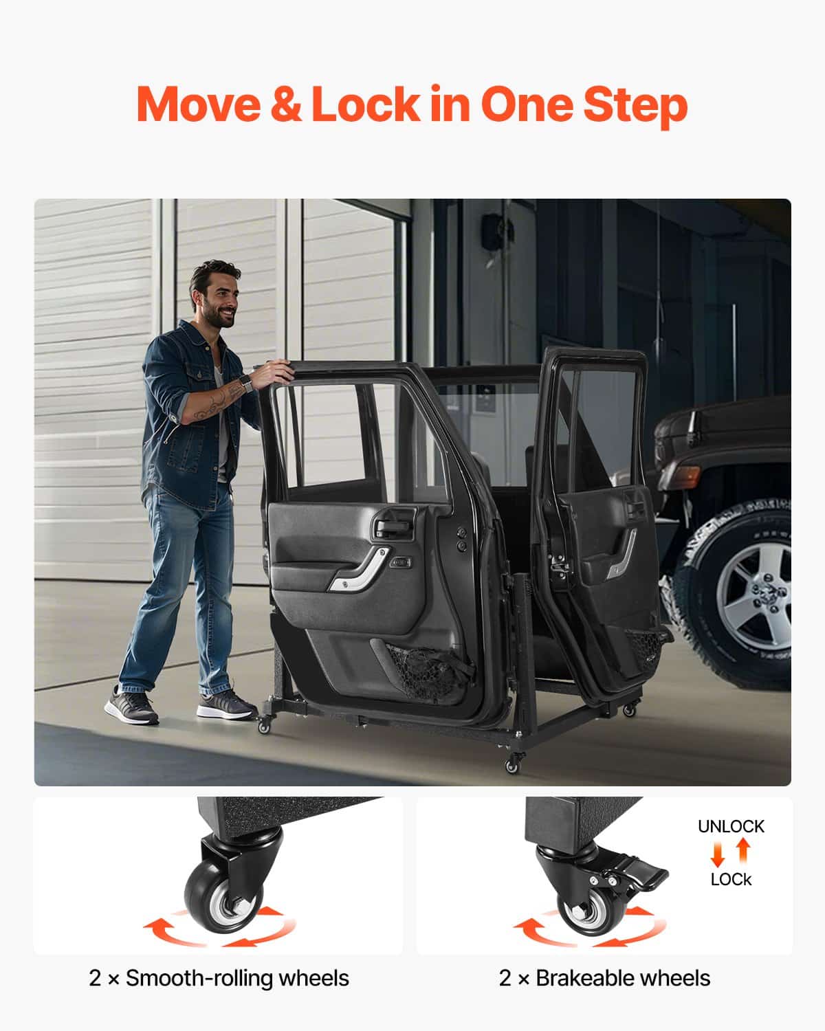 VEVOR Jeep Door Storage Cart for 4 Doors, Steel Rack with Rubber Cushion & Brake Casters for Wrangler JK JL/Gladiator JT 2007–2023 — изображение 5