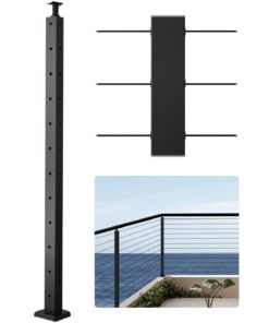 VEVOR 106,7x2,5x5 см угловой тросовый столб из нержавеющей стали с отверстиями L-типа, черный, 1 шт.