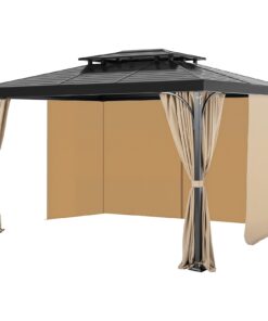 VEVOR lapenes aizkari, 305x366x213 cm, 4 paneļu ūdensizturīgi poliestera aizslietņi ar rāvējslēdzējiem, haki krāsā, āra lietošanai