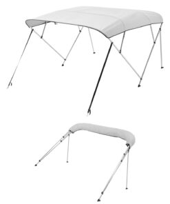 VEVOR 4-loka laivas Bimini jumts, 600D ūdensizturīga saulessarga nojume ar alumīnija rāmi, 244x200-213x137cm, Gaiši pelēks