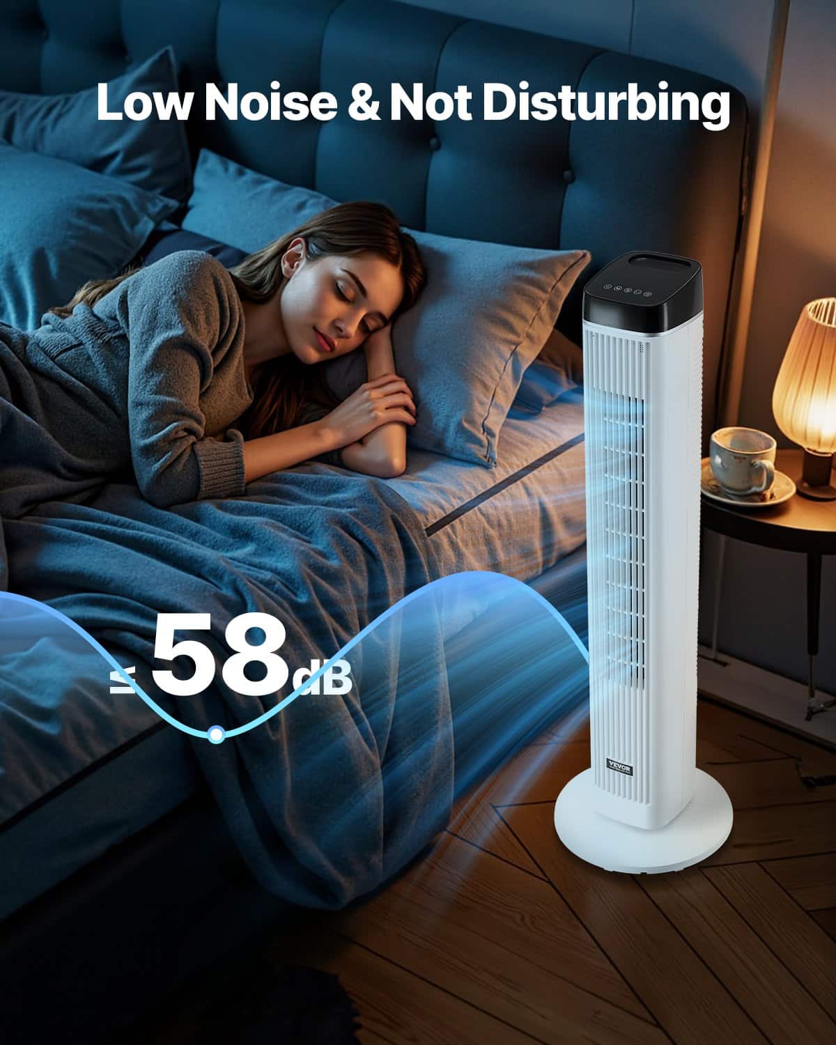 VEVOR Quiet Tower Fan with Remote, Bladeless 6.7 m/s Airflow, 70° Oscillation, 3 Speeds, 4 Modes, 12h Timer for Home & Office - Pilt 2