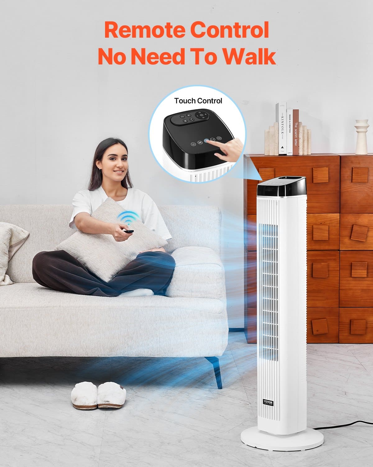 VEVOR Quiet Tower Fan with Remote, Bladeless 6.7 m/s Airflow, 70° Oscillation, 3 Speeds, 4 Modes, 12h Timer for Home & Office - Pilt 4