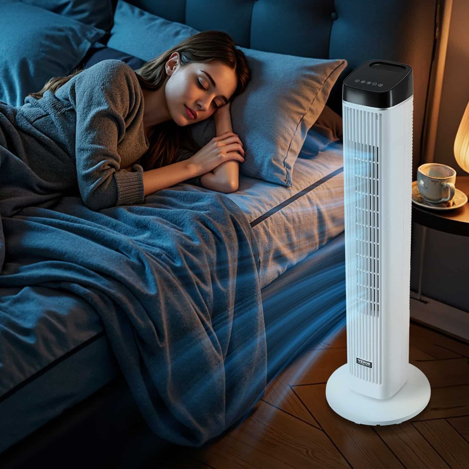 VEVOR Quiet Tower Fan with Remote, Bladeless 6.7 m/s Airflow, 70° Oscillation, 3 Speeds, 4 Modes, 12h Timer for Home & Office - Pilt 8