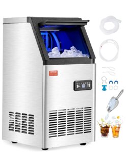VEVOR Коммерческий Льдогенератор 45кг/24ч, 7кг Хранение, 36 Кубиков за 15мин, LED Дисплей, Самоочистка, для Бара и Ресторана